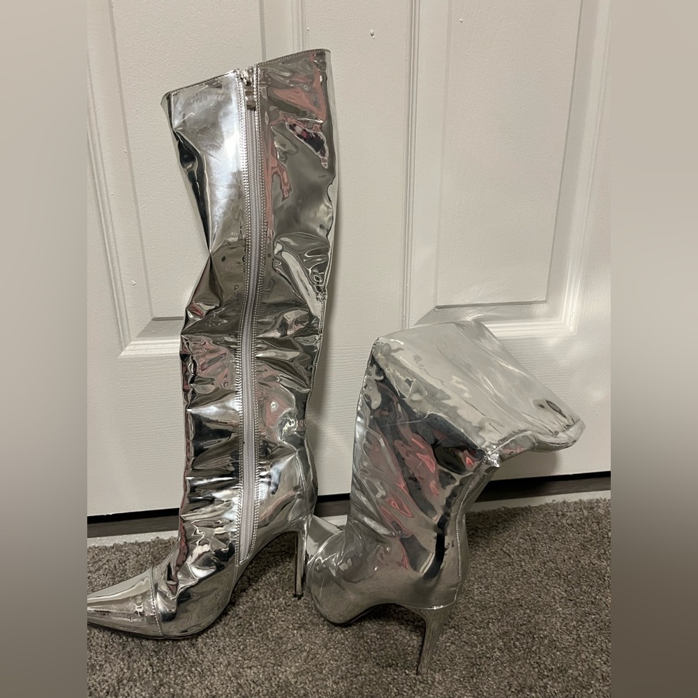 Silver boots heels